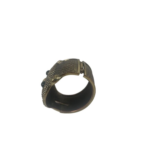 Brass Owl Cuff Bracelet With Black Stone Eyes Retro Statement Piece Unique - Picture 2 of 13